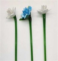 3 Art Glass Flowers