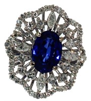 14kt Gold 4.04 ct Sapphire & Diamond Ring