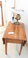 Brass Rayo style lamp and drop leaf end table