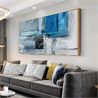 Framed Blue Abstract Wall Art Canvas Paintings Blu