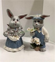 Ceramic hand painted Maw and Paw bunnies with