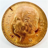 1955-M Mexico Gold 5 Pesos