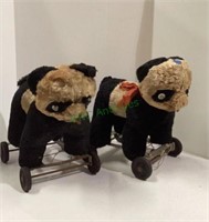 Two Antique rolling pull behind panda bear plus