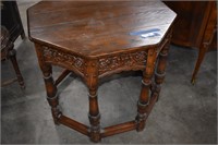 Vintage Ornately Carved Octagon Parlor Table