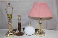 Four table lamps, 18 down to 7.5"H