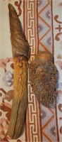 (2) Wooden Carved Men Faces, (1) Signed