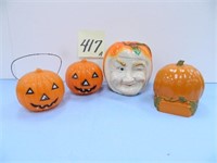 Early Plastic Halloween Pumpkins, Metal Pumpkin -