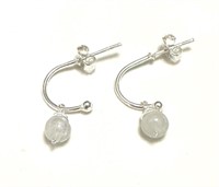 Sterling Silver 1.8 Ct Rainbow Moonstone Earrings