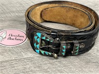 Black leather and turquoise vintae belt and buckle