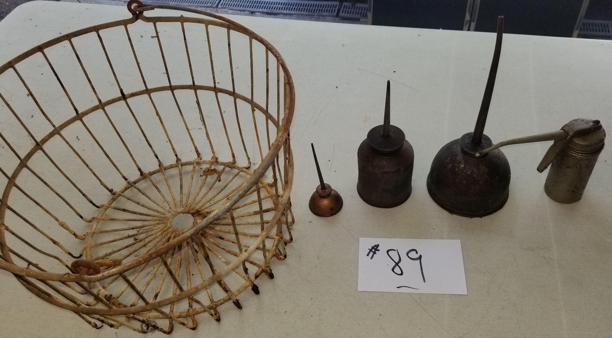 Antique Egg Basket & Oil Cans