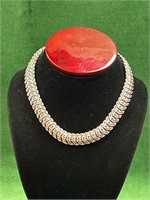 Silvertone necklace with fold over clasp