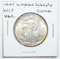 COIN - UNC 1945 SILVER WALKING LIBERTY HALF DOLLAR