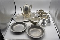Collection of Vintage "Pewter" Dishes, Platters,