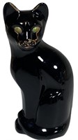 Fenton Hand-Painted Black Glass Cat