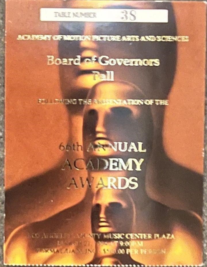 Original 1994 Admission Ticket to 66th Annual Acad