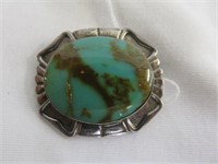 STERLING AND TURQUOISE BROOCH 1.5" X 1.5"