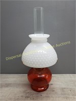 Oil Lamp w Hobnail Milk Glass Globe