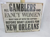 novelty tin sign "gamblers & fancy women"