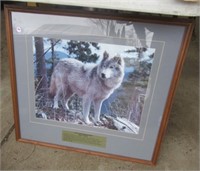 Frame and matted wolf print, 25.25"T x 27.75"W.