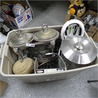 Tub Lot of Drink Dispenser, Serving Dishes, Helmet