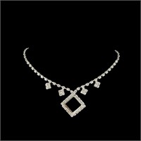 Platinum Art Deco DIamond Square Drop Necklace