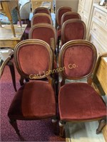 8 ANTIQUE DINING CHAIRS W/ VELVET SEATS