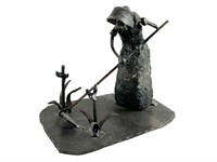 Vintage Prairie Woman Metal Art Sculpture, Signed