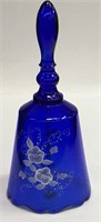 Fenton Blue Enamel Decorated Glass Bell