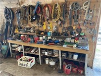 Large Qty of Tools, Cords, Drill Bits, Crow Bars