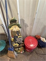 scarecrow decor, 2 brooms and