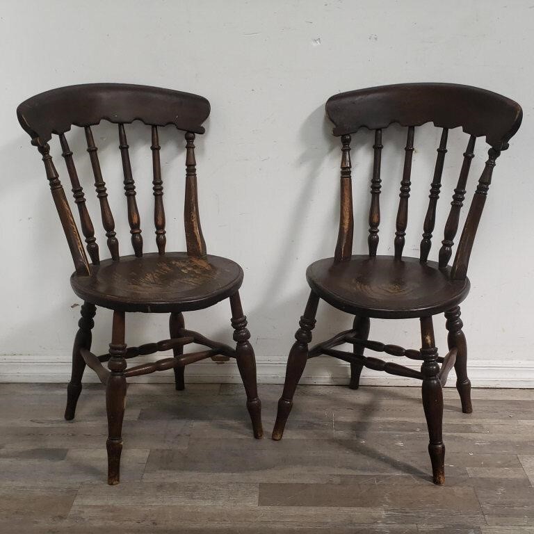 Pair of antique spindle back chairs