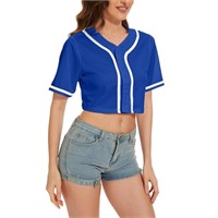 Women s Cropped Baseball Jersey Button T Shirt V