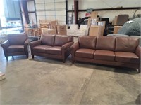 3 PC - Brown Leather Sofa, Loveseat & Chair