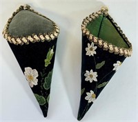 LOVELY ANTIQUE EMBROIDERED WALL POCKET PIN CUSHION