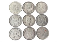 9 Silver Egyptian 5 Piastres Coins
