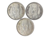 3 Egyptian 1930s 10 Piastres Silver Coins