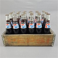 VINTAGE PEPSI WOOD CRATE WITH 24 PEPSI BOTTLES FI