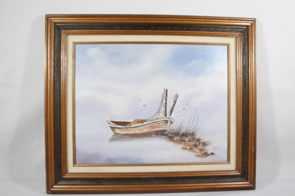 Kathleen Raby Signed Painting of Boat