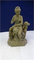 Woman, Cupid & Dog Aged Copper Toned Statuette