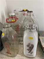 (6) Milk Bottles with Carrier