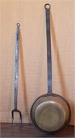 Rat Tail handle wrought iron fork & copper ladle