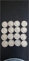 16 - 1950s Dimes. Believed to be silver