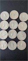 12 - 1960's silver quarters