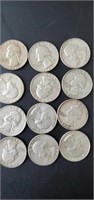 12 - 1960's silver quarters