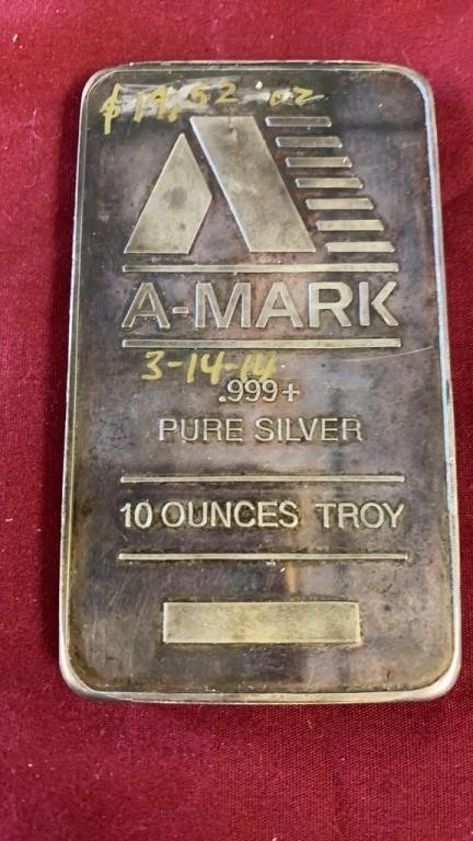 AMARK STAMPED 10 OZ .999 PURE SILVER BAR