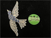 Blue Rhinestone Bird Pin