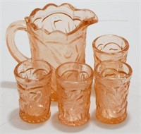* Vintage Doll’s Pink Glass Pitcher and Glasses