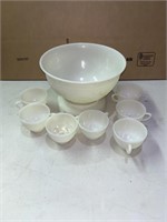 MILK GLASS PUNCH BOWL & CUPS