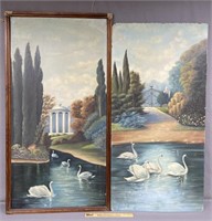 Pair of Swan Lake Oil Paintings