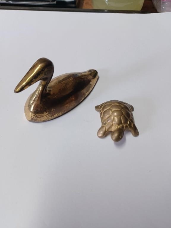Brass Duck Figure, Turtle Brass  Figure